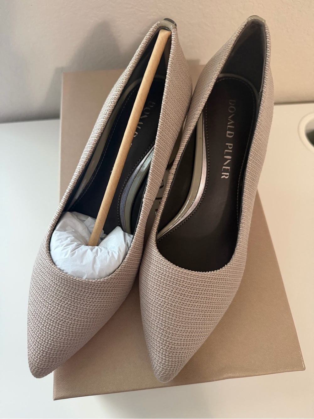 Donald J. Pliner Beige Knit Pointed Toe Pumps